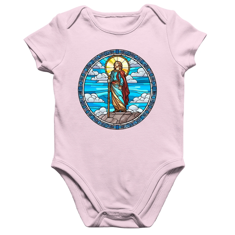 Body Bebê Algodão Vitral Azul Jesus Cristo - Rosa Bebê