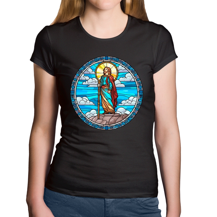 Baby Look Algodão Vitral Azul Jesus Cristo
