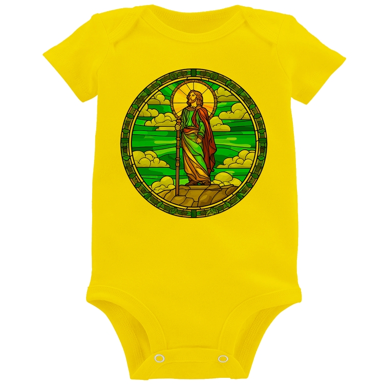 Body Bebê Vitral Azul Jesus Cristo - Amarelo