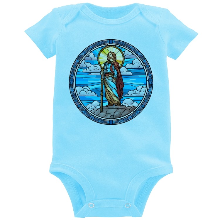 Body Bebê Vitral Azul Jesus Cristo - Azul Bebê