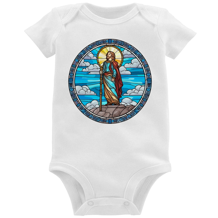 Body Bebê Vitral Azul Jesus Cristo