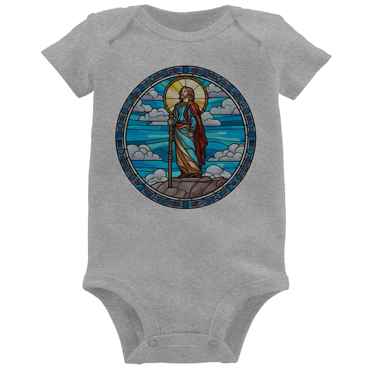 Body Bebê Vitral Azul Jesus Cristo - Cinza