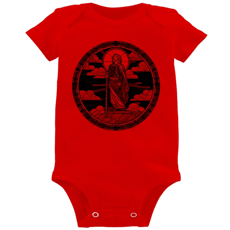 Body Bebê Vitral Azul Jesus Cristo - Vermelho