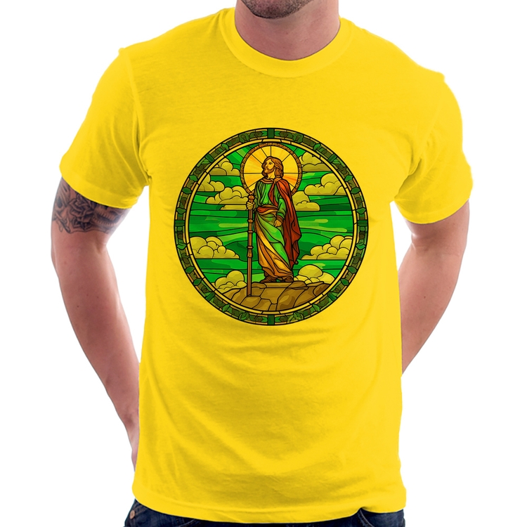 Camiseta Vitral Azul Jesus Cristo - Amarela
