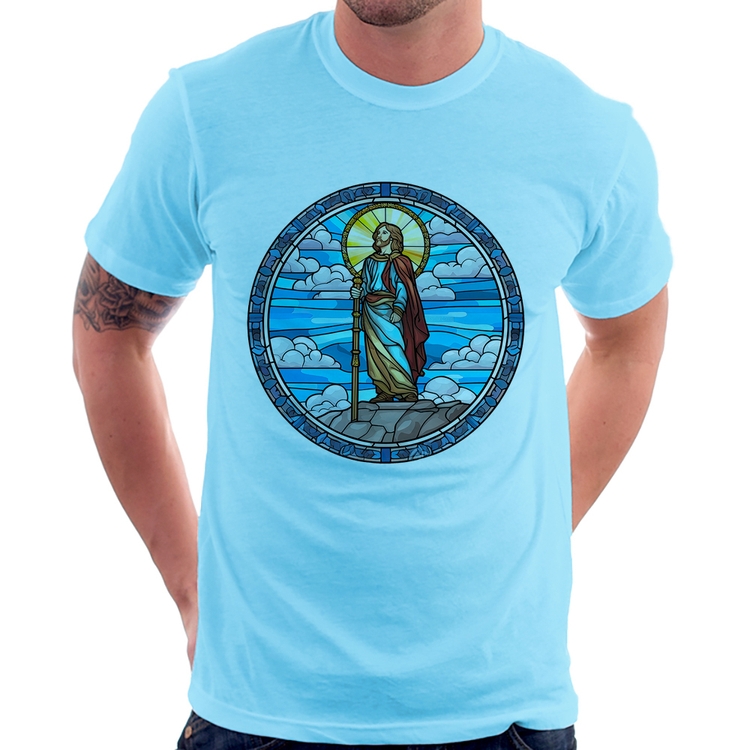 Camiseta Vitral Azul Jesus Cristo - Azul Bebê