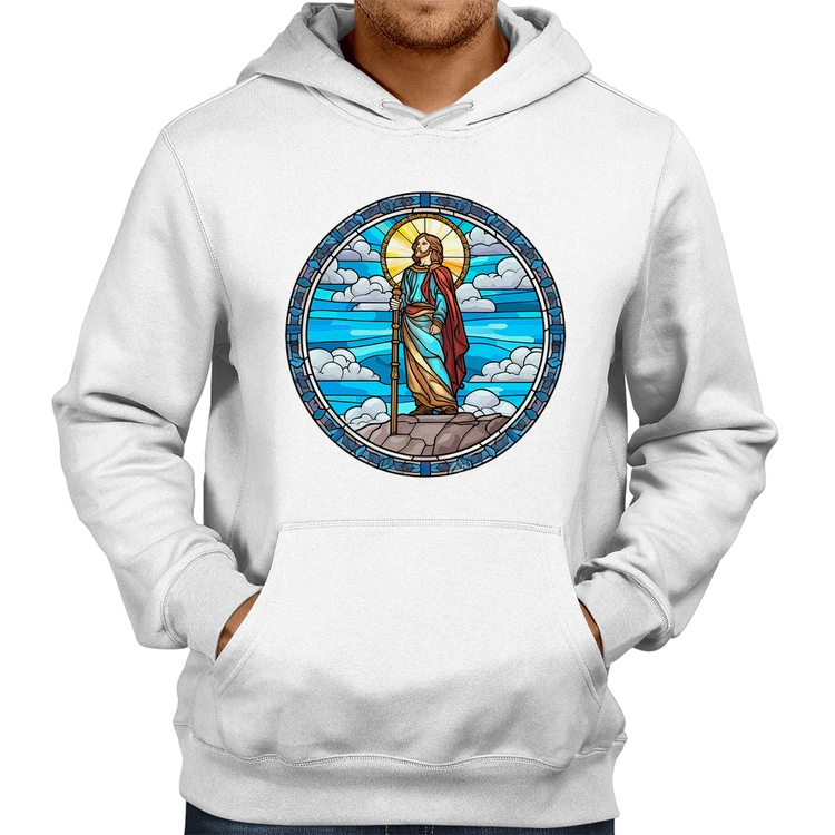 Moletom Vitral Azul Jesus Cristo - Branco
