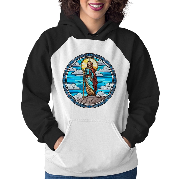 Moletom Feminino Vitral Azul Jesus Cristo