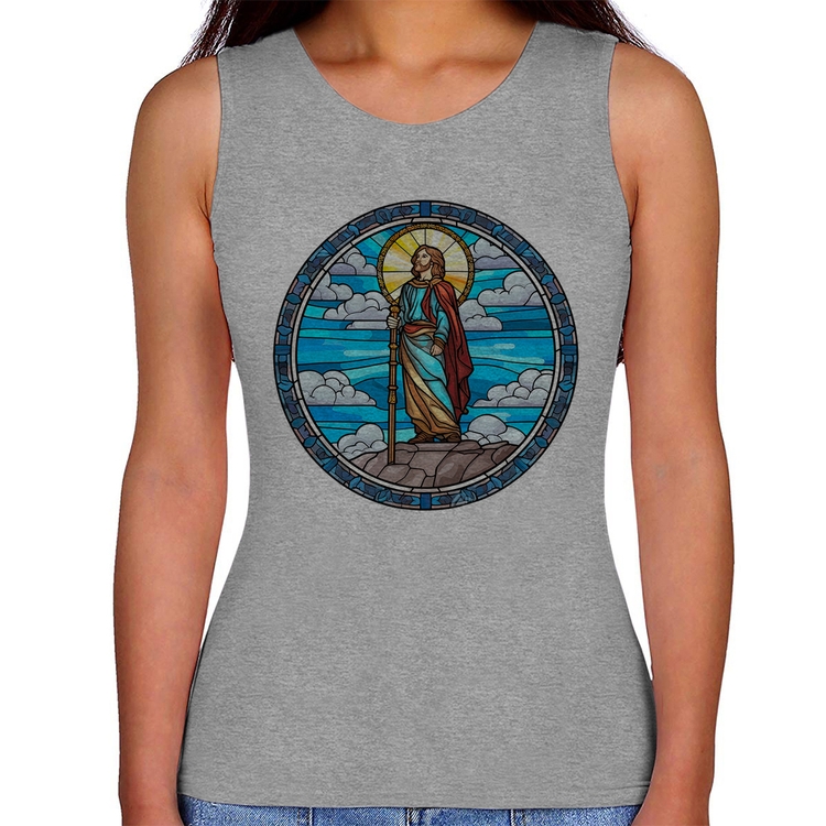 Regata Feminina Vitral Azul Jesus Cristo - Cinza