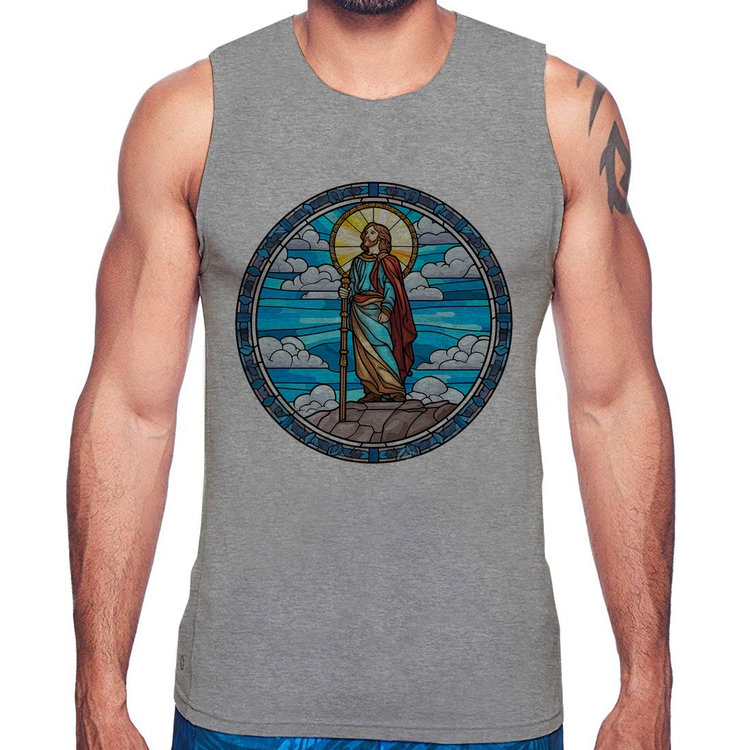 Regata Vitral Azul Jesus Cristo - Cinza