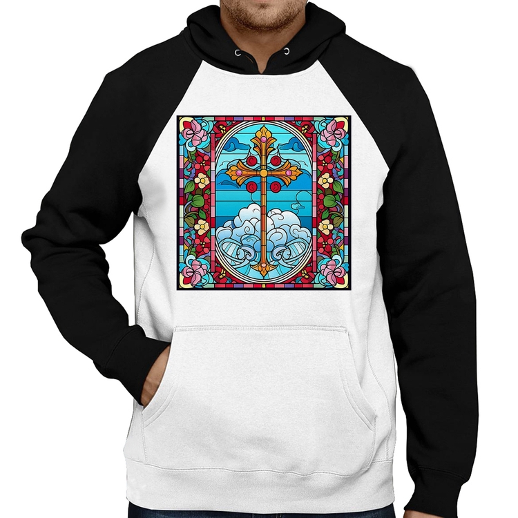 Moletom Vitral Floral Cruz Jesus Cristo