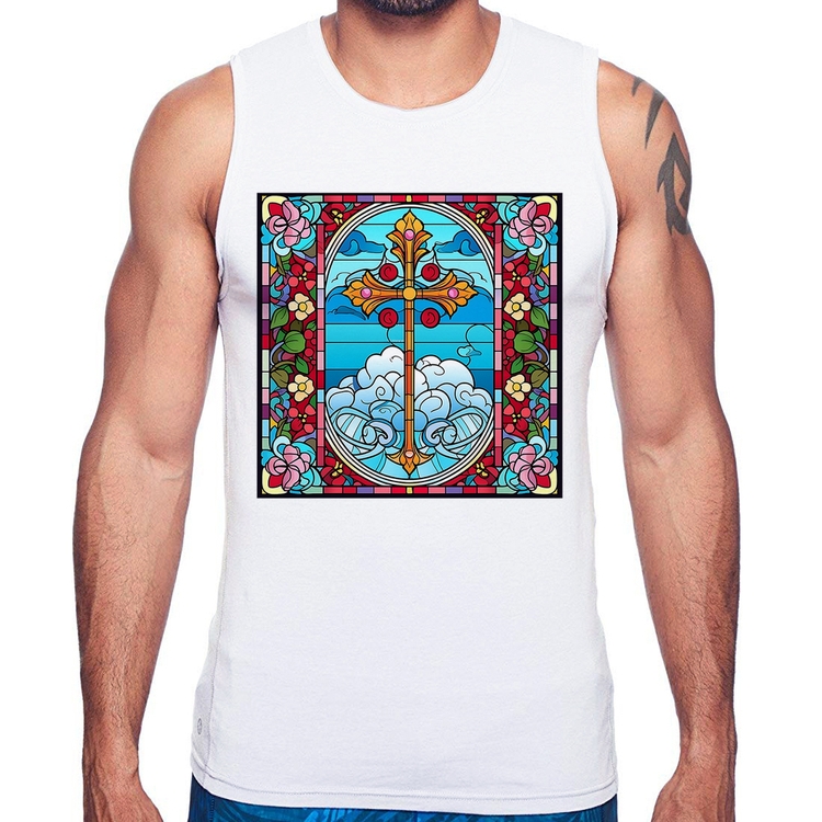 Regata Vitral Floral Cruz Jesus Cristo