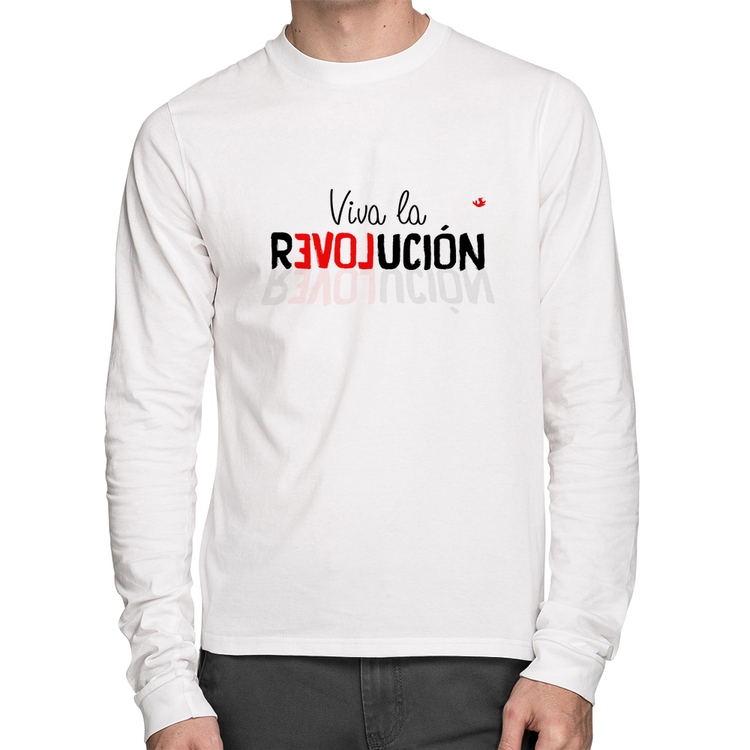 Camiseta Algodão Viva la Revolución Manga Longa - Branca
