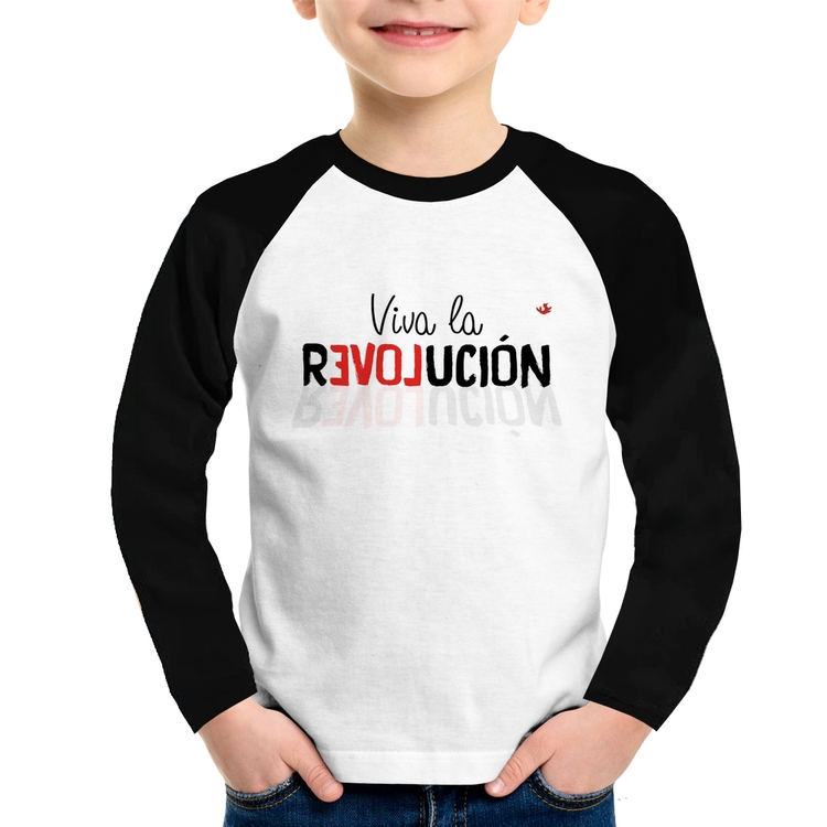 Camiseta Raglan Infantil Viva la Revolución Manga Longa