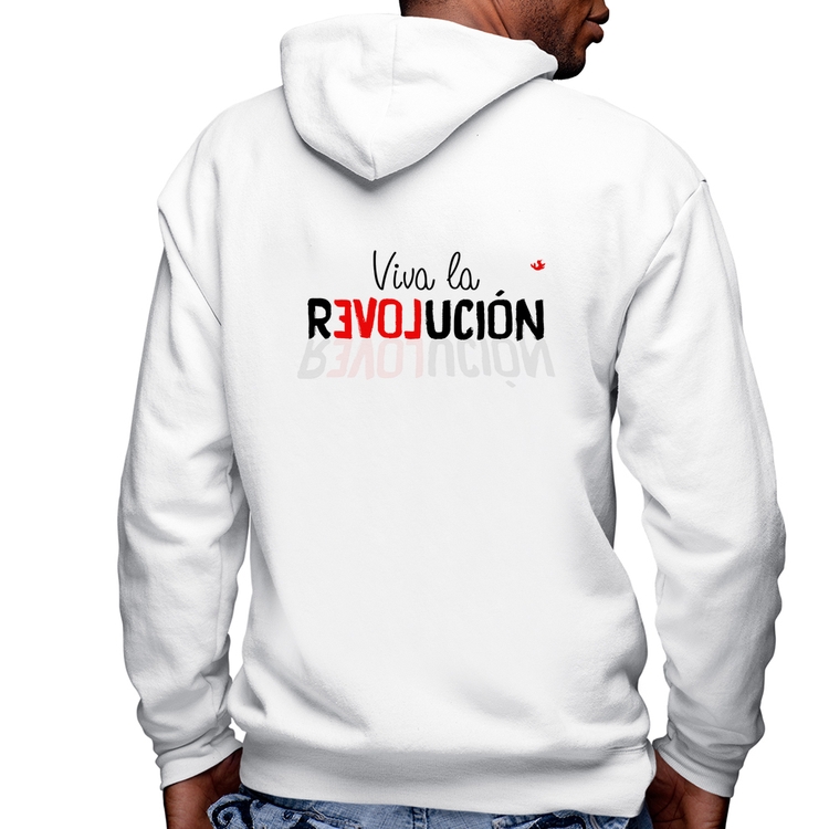 Blusa Moletom Viva la Revolución Masculina com Capuz e Zíper - Branca