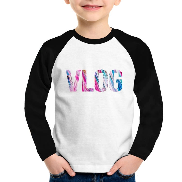 Camiseta Raglan Infantil Vlog Manga Longa