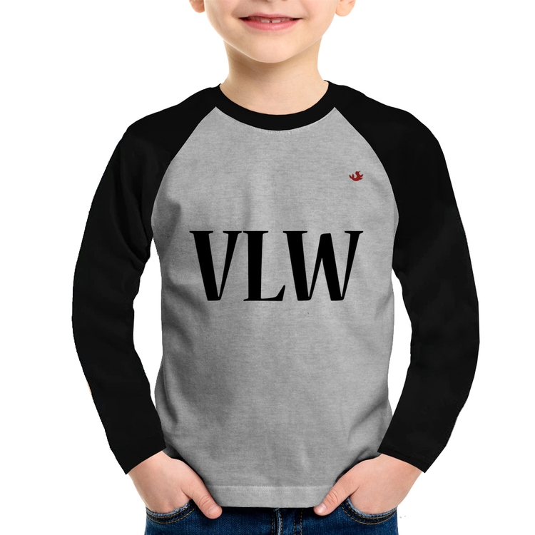 Camiseta Raglan Infantil VLW Manga Longa - Cinza/Preto