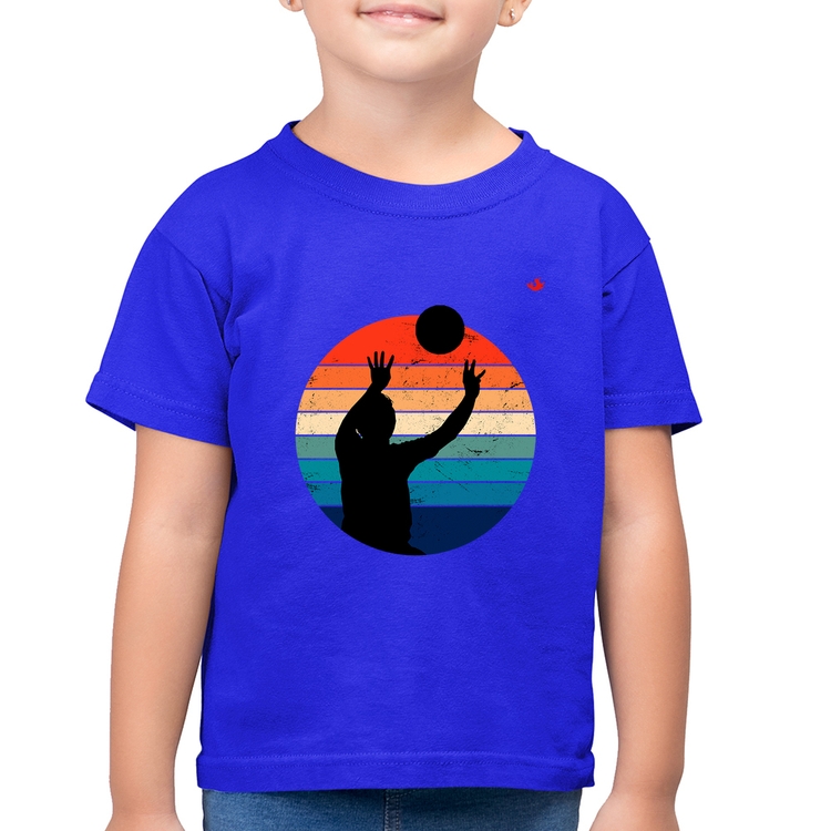 Camiseta Algodão Infantil Vôlei Vintage Sunset - Azul Royal