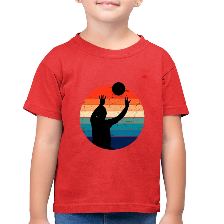 Camiseta Algodão Infantil Vôlei Vintage Sunset - Vermelha