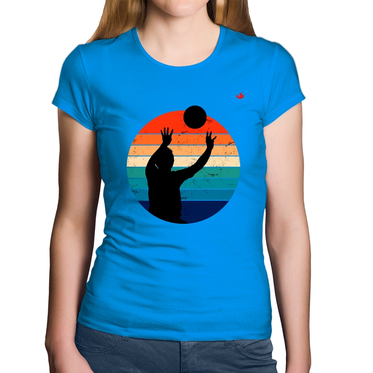 Baby Look Algodão Vôlei Vintage Sunset - Azul