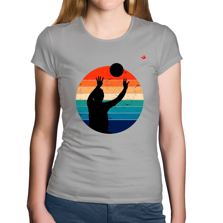 Baby Look Algodão Vôlei Vintage Sunset - Cinza