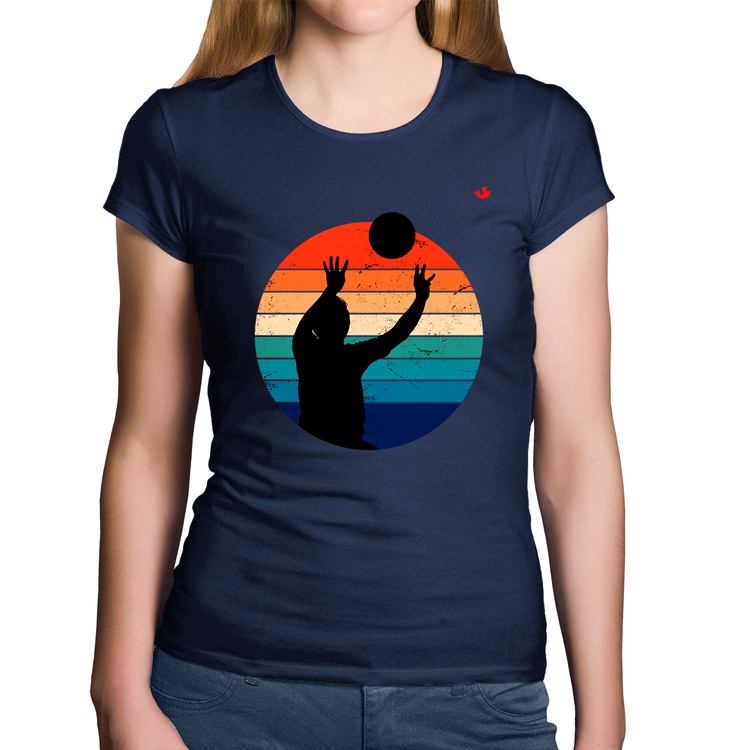 Baby Look Algodão Vôlei Vintage Sunset - Marinho