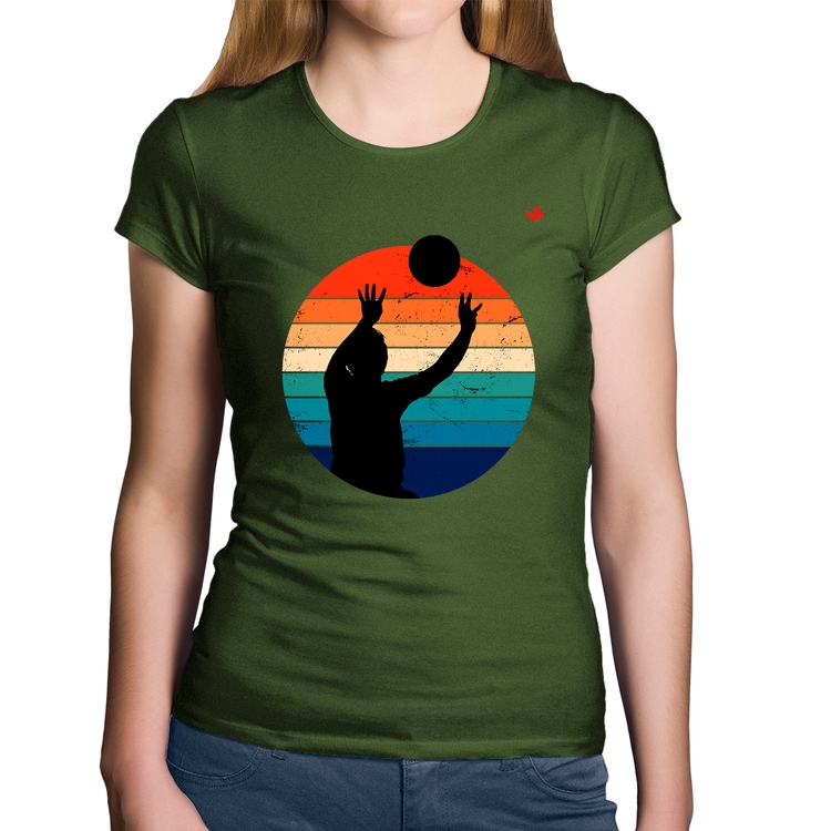 Baby Look Algodão Vôlei Vintage Sunset - Musgo