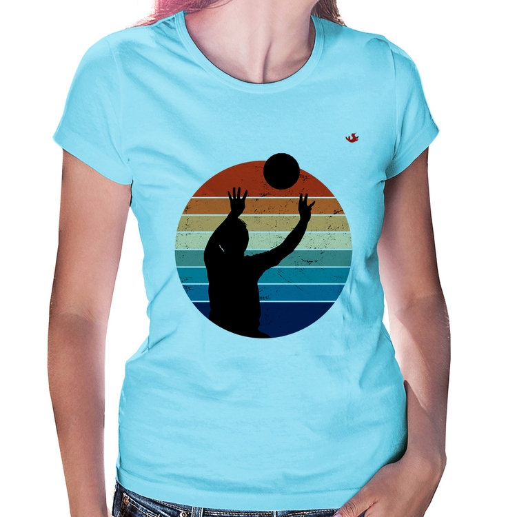 Baby Look Vôlei Vintage Sunset - Azul Bebê