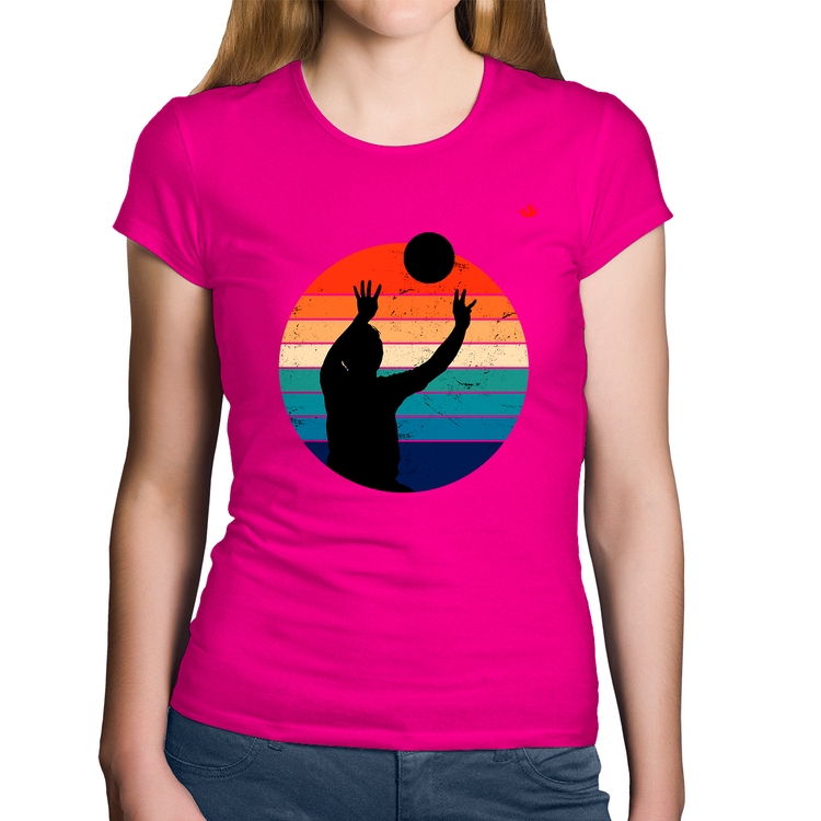 Baby Look Algodão Vôlei Vintage Sunset - Rosa