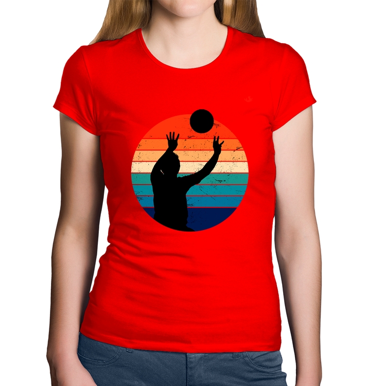 Baby Look Algodão Vôlei Vintage Sunset - Vermelha