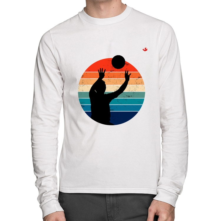 Camiseta Algodão Vôlei Vintage Sunset Manga Longa - Branca