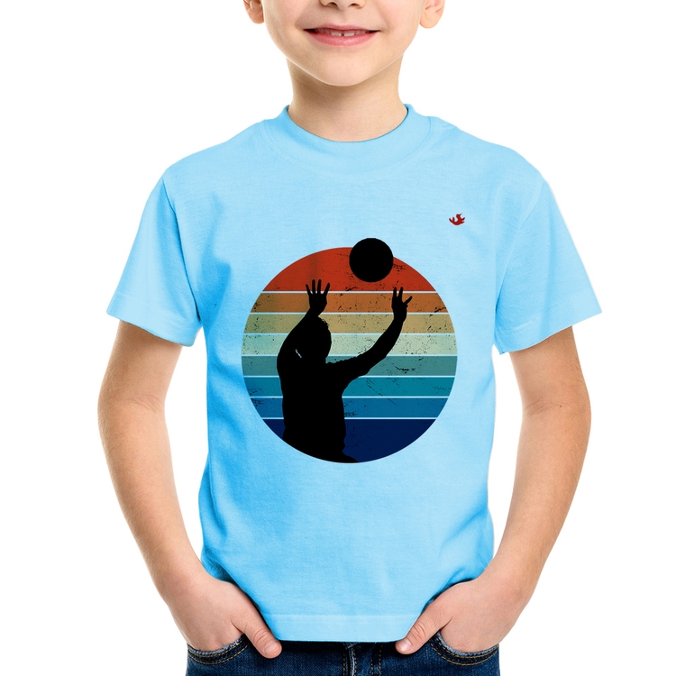 Camiseta Infantil Vôlei Vintage Sunset - Azul Bebê