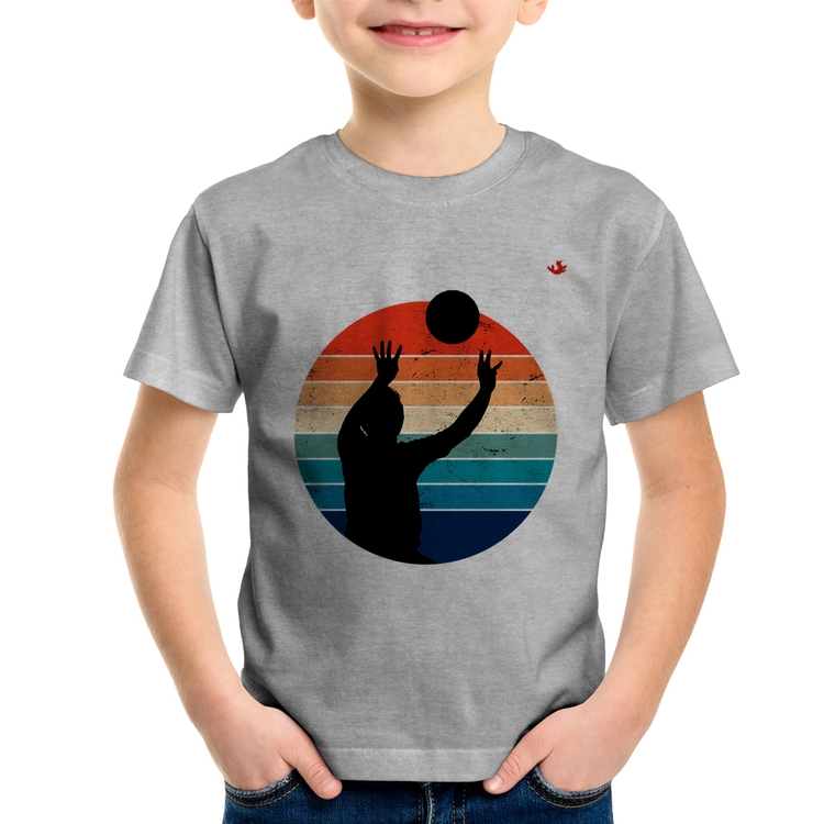 Camiseta Infantil Vôlei Vintage Sunset - Cinza