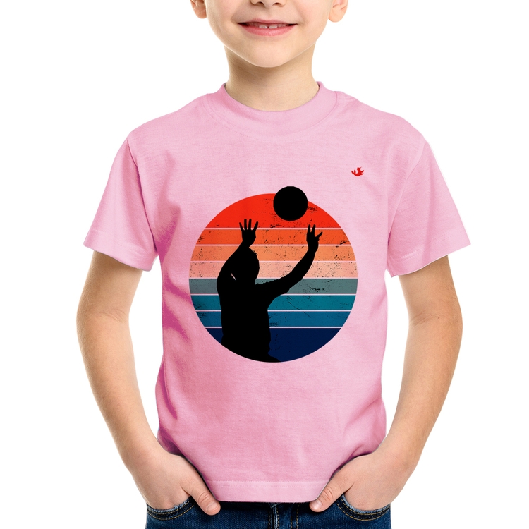 Camiseta Infantil Vôlei Vintage Sunset - Rosa Bebê