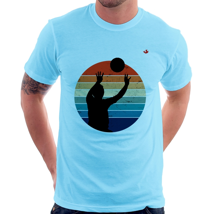Camiseta Vôlei Vintage Sunset - Azul Bebê