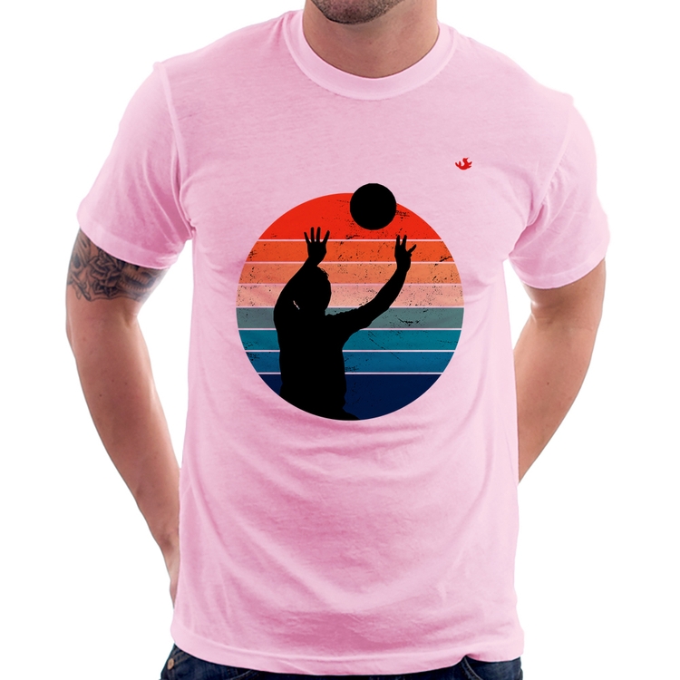 Camiseta Vôlei Vintage Sunset - Rosa Bebê