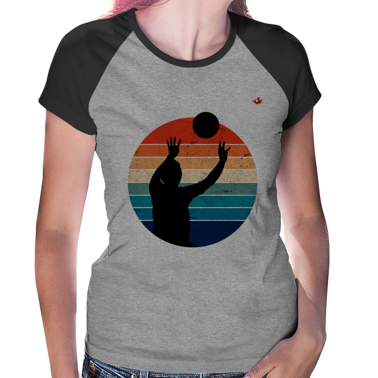 Baby Look Raglan Vôlei Vintage Sunset - Cinza/Preto