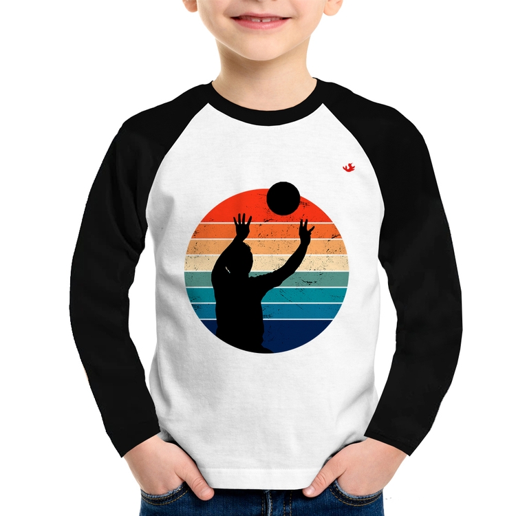 Camiseta Raglan Infantil Vôlei Vintage Sunset Manga Longa