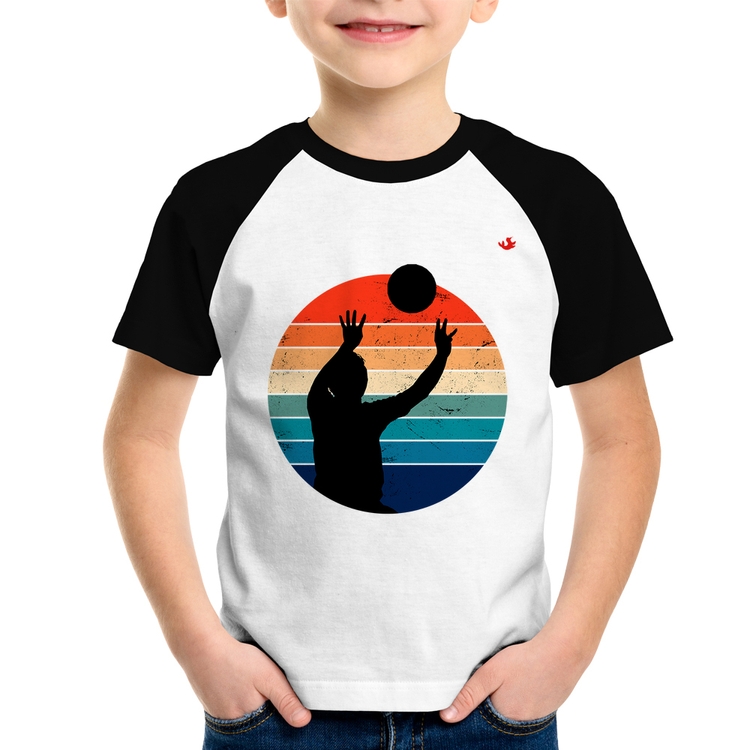 Camiseta Raglan Infantil Vôlei Vintage Sunset