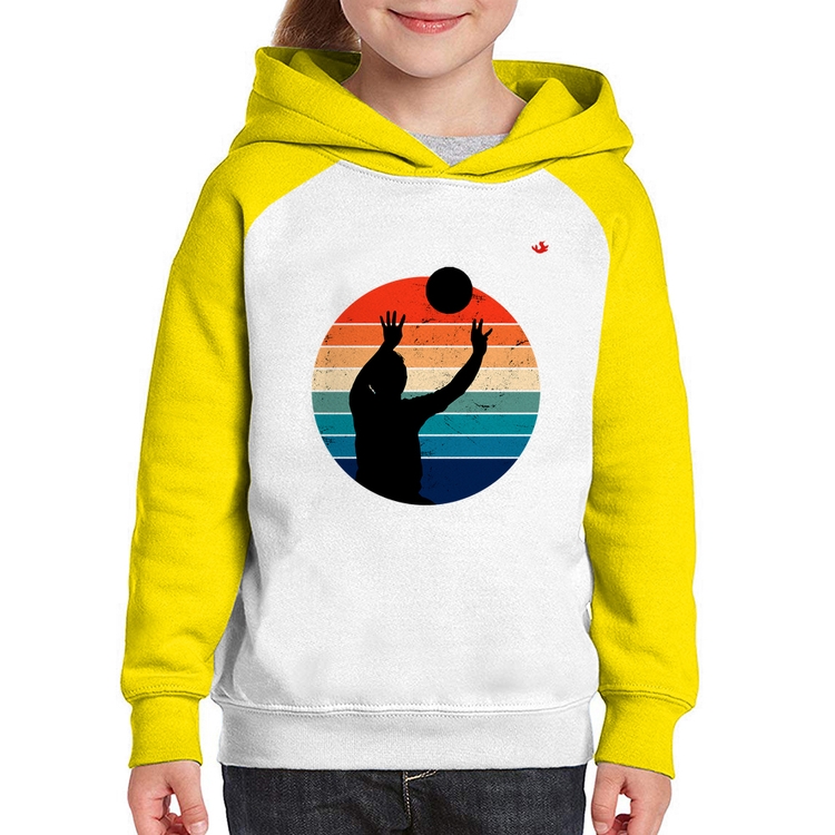 Moletom Infantil Vôlei Vintage Sunset - Branco/Amarelo
