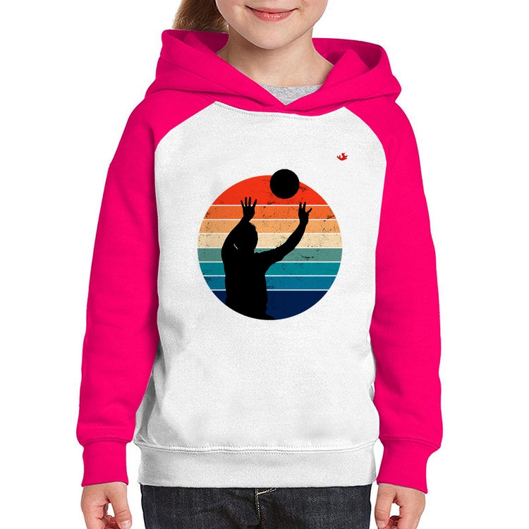 Moletom Infantil Vôlei Vintage Sunset - Branco/Rosa