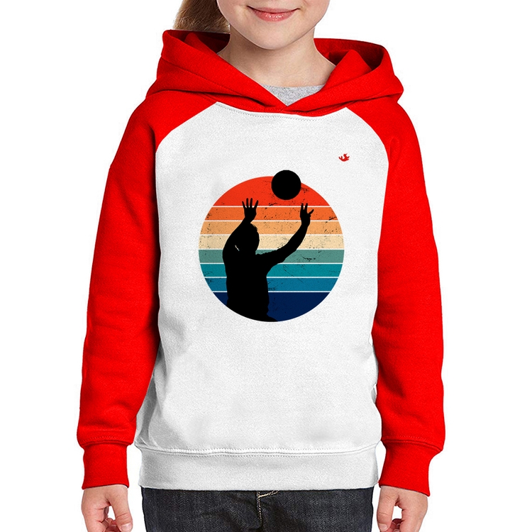 Moletom Infantil Vôlei Vintage Sunset - Branco/Vermelho
