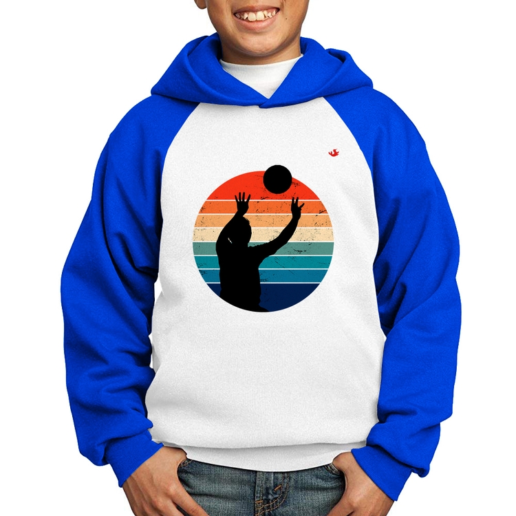 Moletom Infantil Vôlei Vintage Sunset - Branco/Azul