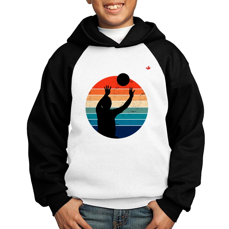 Moletom Infantil Vôlei Vintage Sunset - Branco/Preto