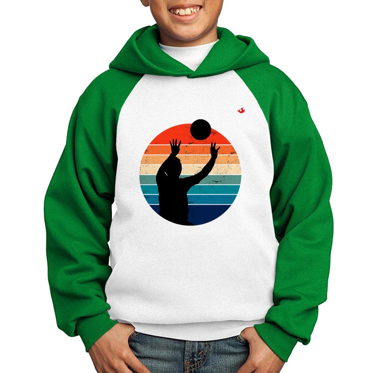 Moletom Infantil Vôlei Vintage Sunset - Branco/Verde