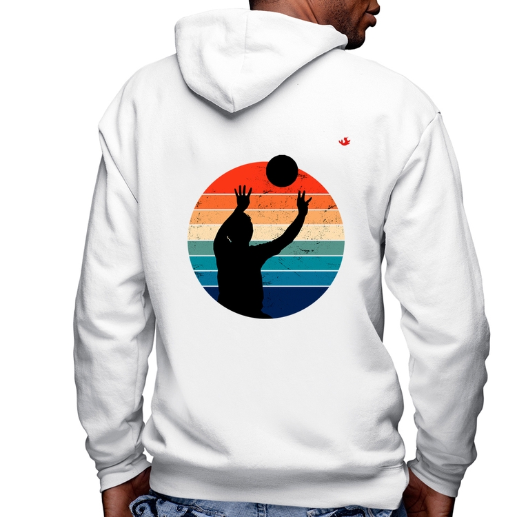 Blusa Moletom Vôlei Vintage Sunset Masculina com Capuz e Zíper - Branca