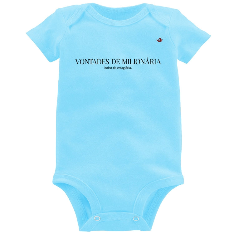 Body Bebê Vontades de milionária, bolso de estagiária - Azul Bebê