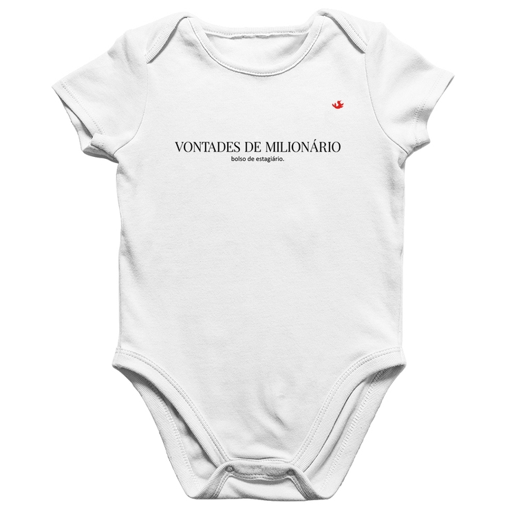 Body Bebê Algodão Vontades de milionário, bolso de estagiário - Branco