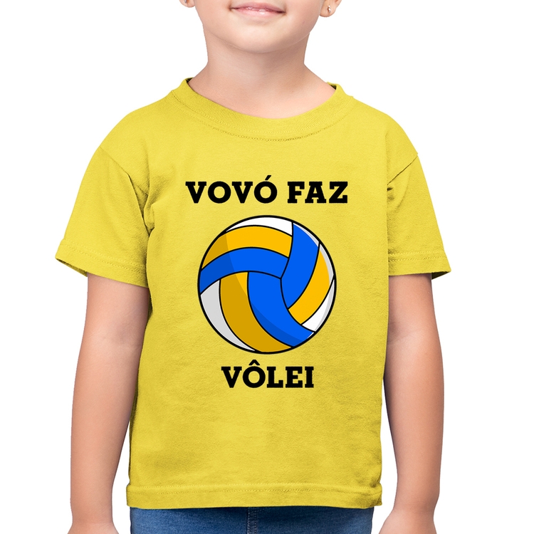 Camiseta Algodão Infantil Vovó Faz Vôlei - Amarelo Canário