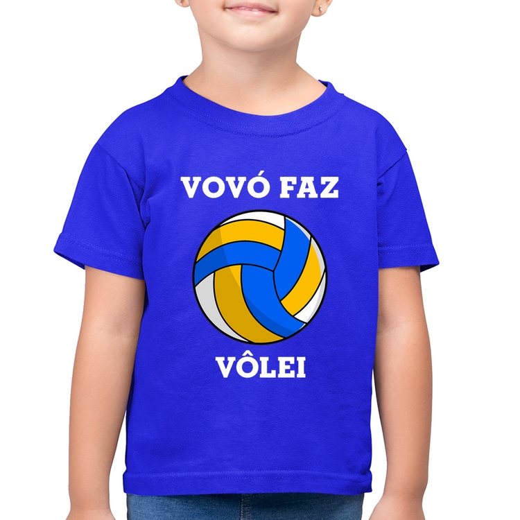 Camiseta Algodão Infantil Vovó Faz Vôlei - Azul Royal