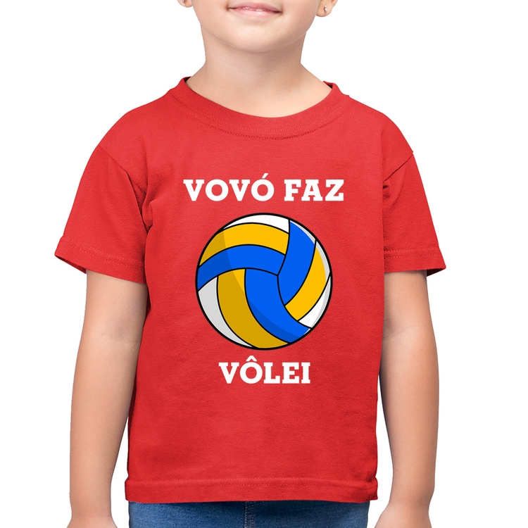 Camiseta Algodão Infantil Vovó Faz Vôlei - Vermelha